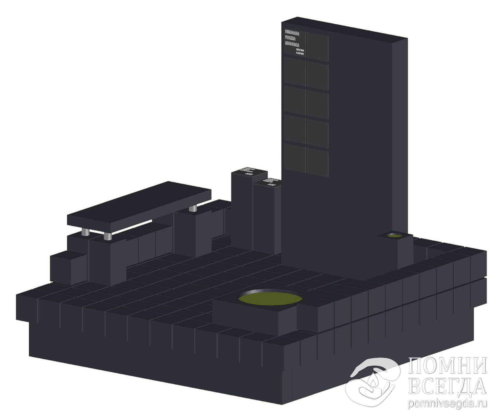 3D макет гранитного места захоронения с памятником на одного покойного